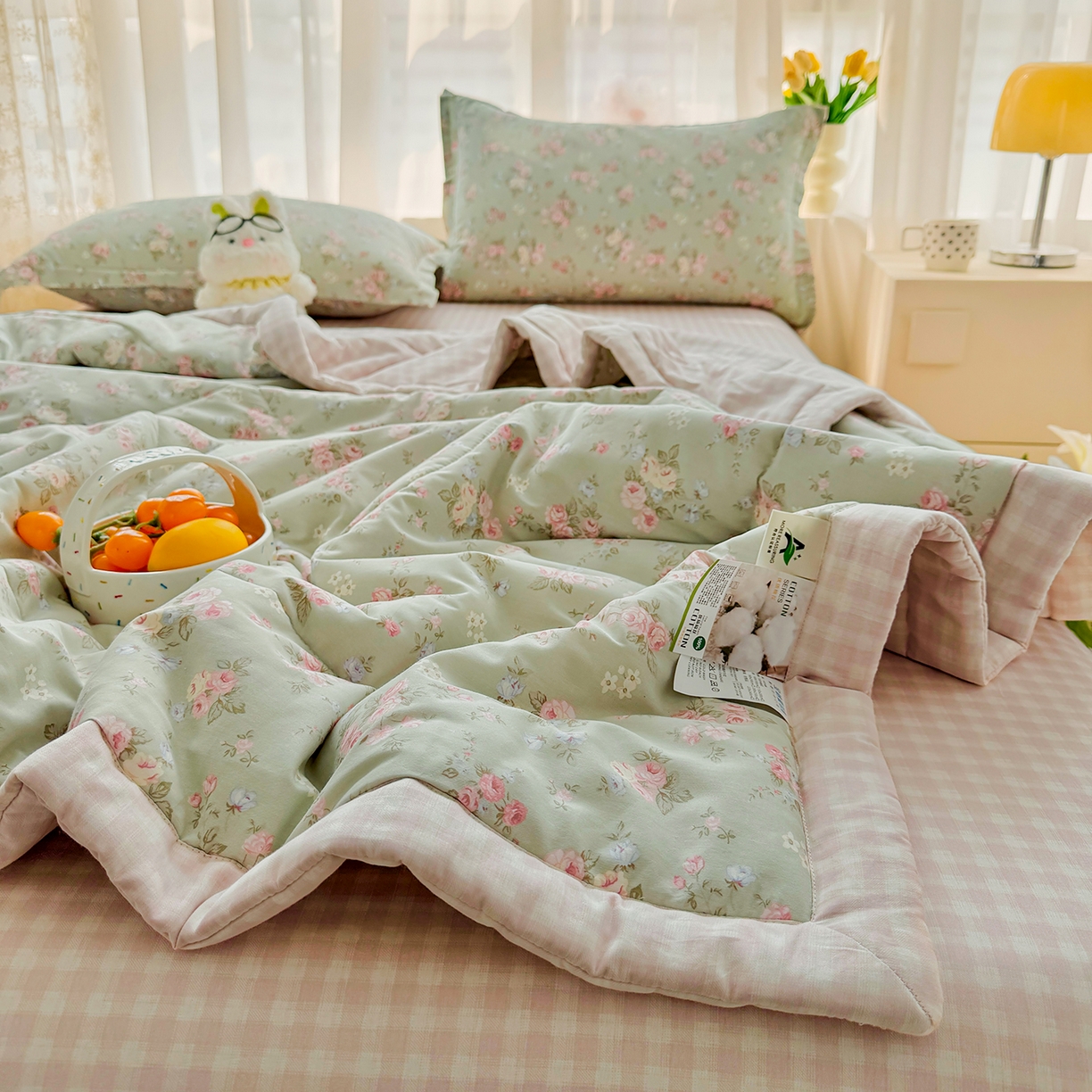 91家纺网 家纺一手货源 找家纺 瑶瑶家居 2026新款A类里外全棉夏凉被四件套-风格一 千野