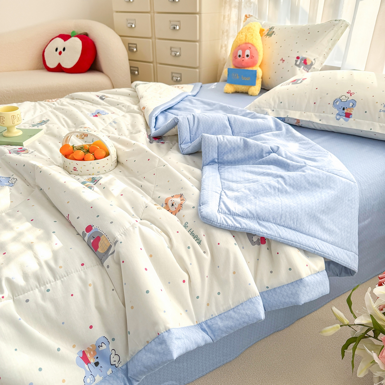 91家纺网 家纺一手货源 找家纺 瑶瑶家居 2026新款A类里外全棉夏凉被四件套-风格一 酷酷马