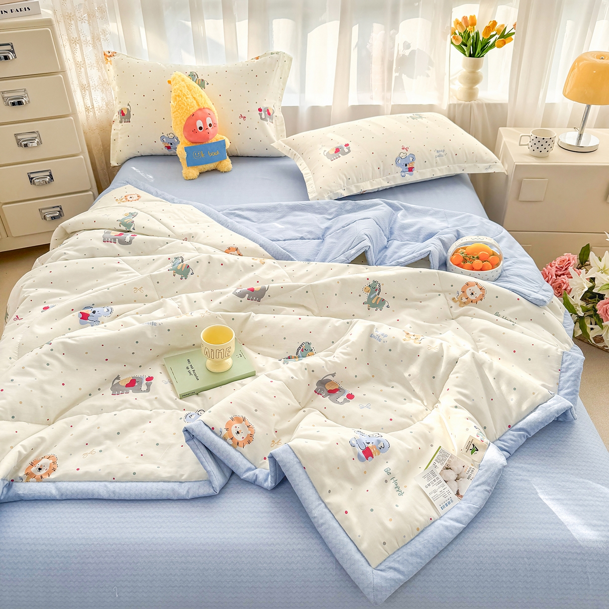 91家纺网 家纺一手货源 找家纺 瑶瑶家居 2026新款A类里外全棉夏凉被四件套-风格一 酷酷马