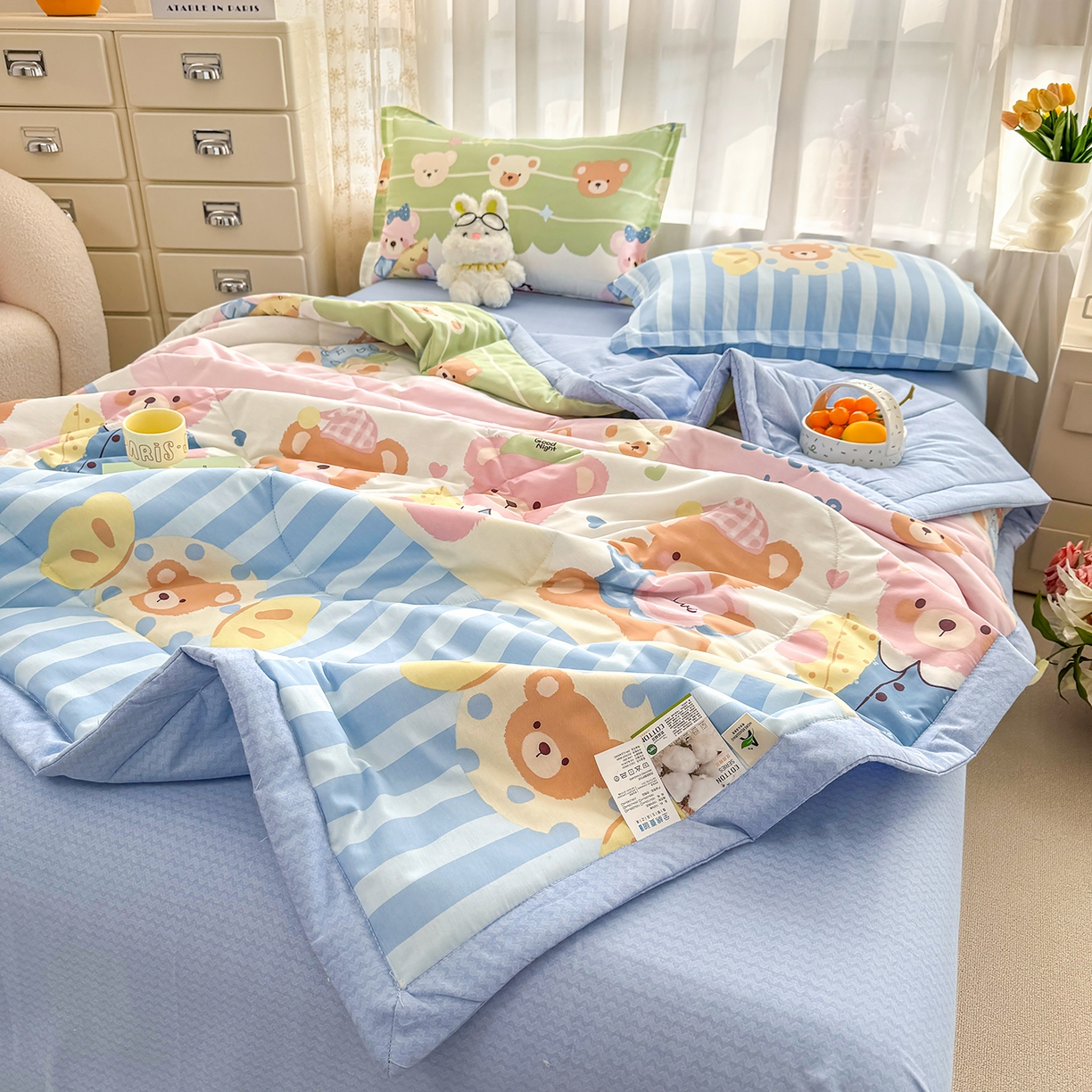 91家纺网 家纺一手货源 找家纺 瑶瑶家居 2026新款A类里外全棉夏凉被四件套-风格一 忆伴时光