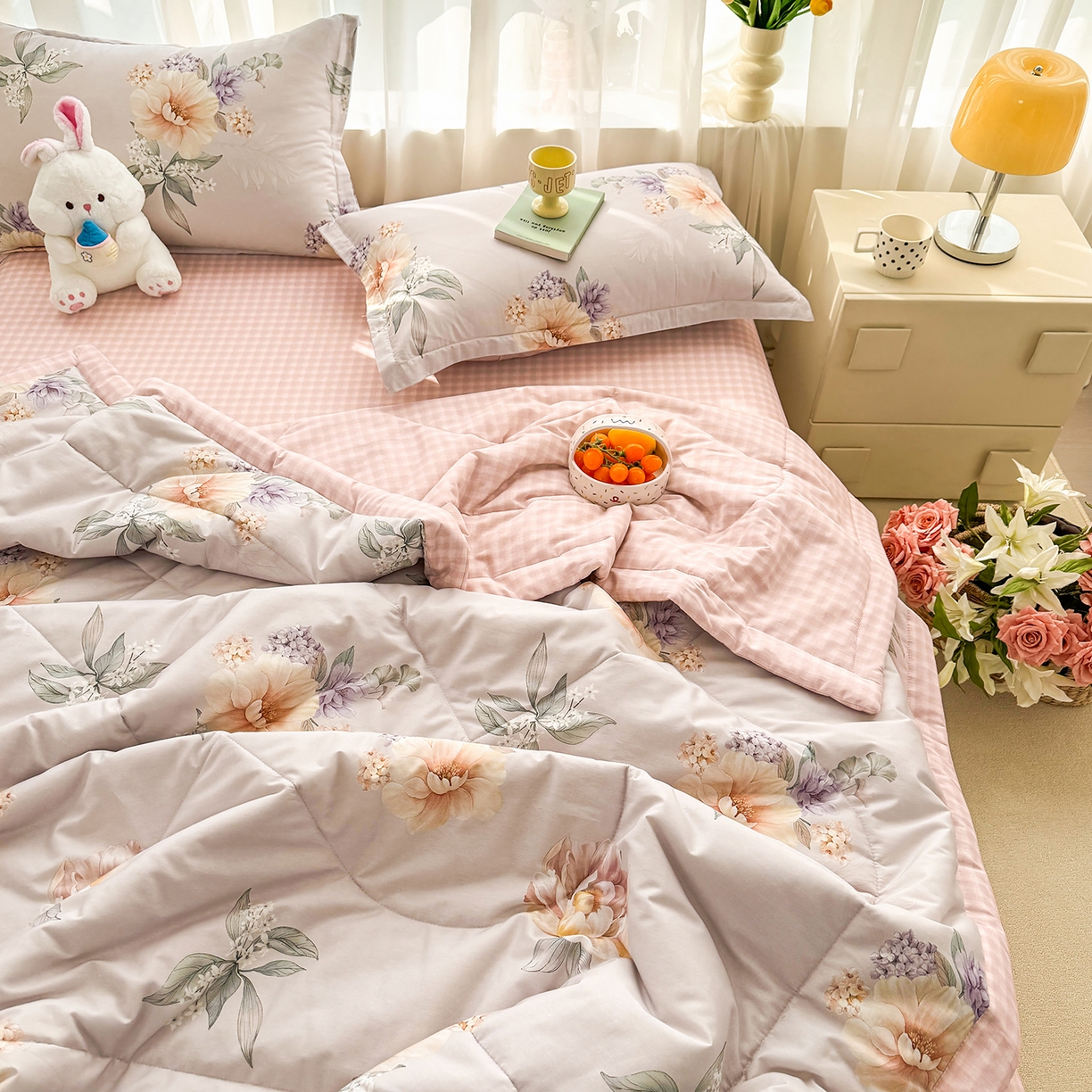 91家纺网 家纺一手货源 找家纺 瑶瑶家居 2026新款A类里外全棉夏凉被四件套-风格一 晚风