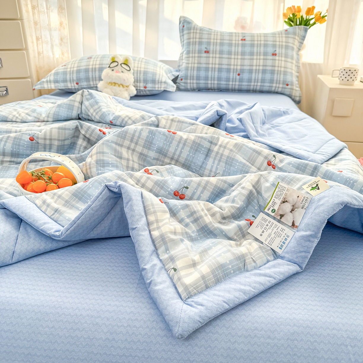 91家纺网 家纺一手货源 找家纺 瑶瑶家居 2026新款A类里外全棉夏凉被四件套-风格一 心甜