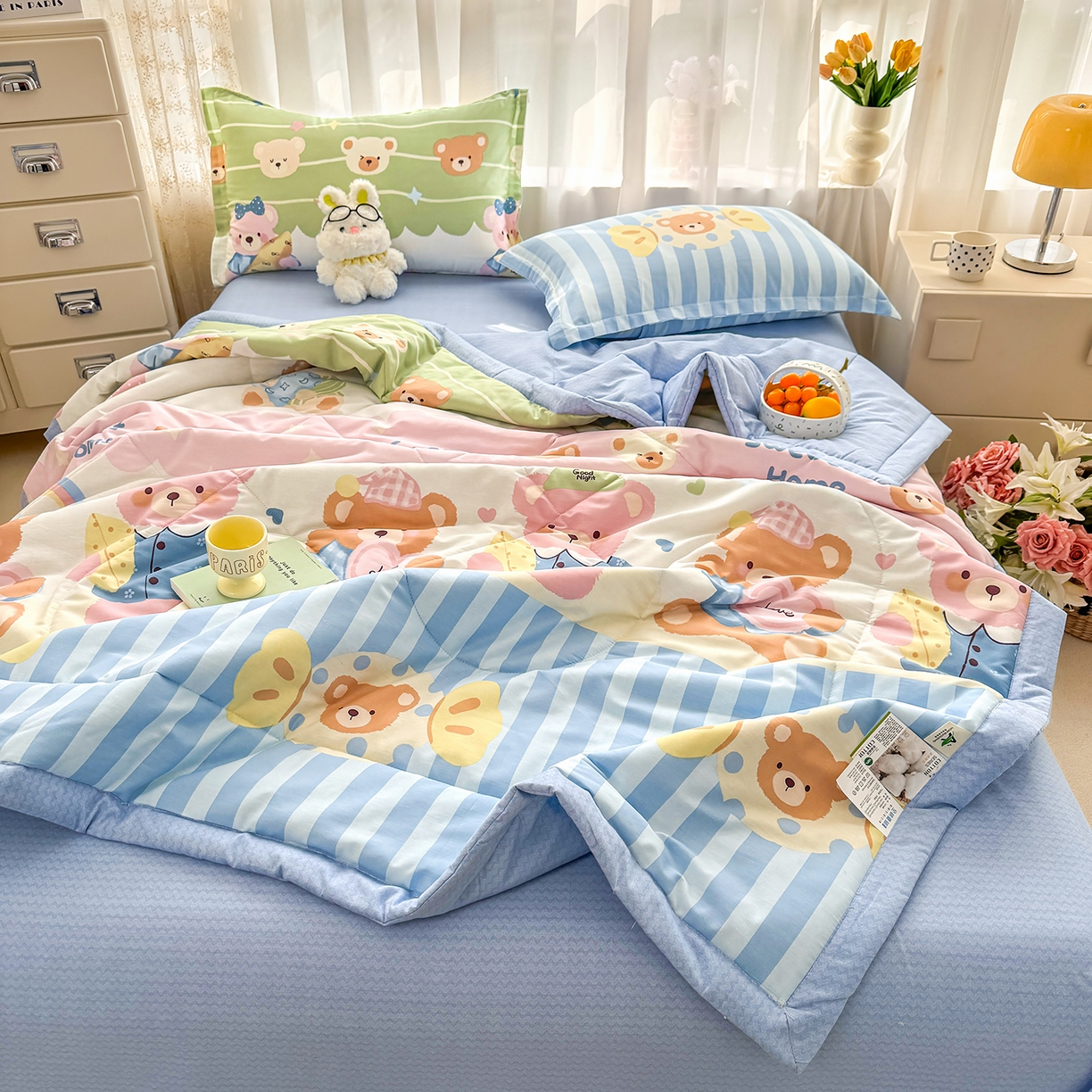 91家纺网 家纺一手货源 找家纺 瑶瑶家居 2026新款A类里外全棉夏凉被四件套-风格一 忆伴时光