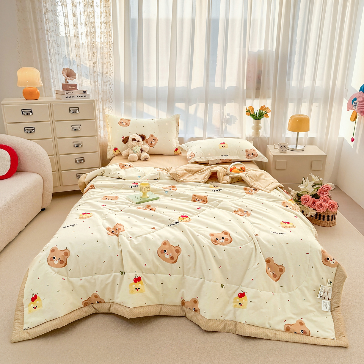 91家纺网 家纺一手货源 找家纺 瑶瑶家居 2026新款A类里外全棉夏凉被四件套-风格一 奶萌熊