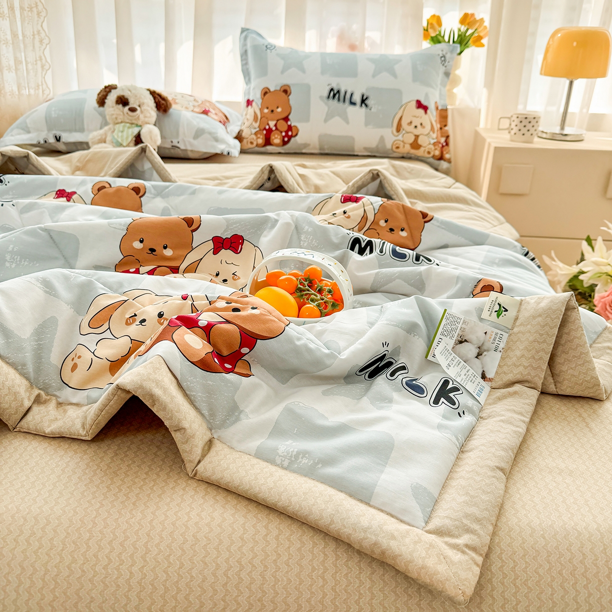 91家纺网 家纺一手货源 找家纺 瑶瑶家居 2026新款A类里外全棉夏凉被四件套-风格一 温暖熊