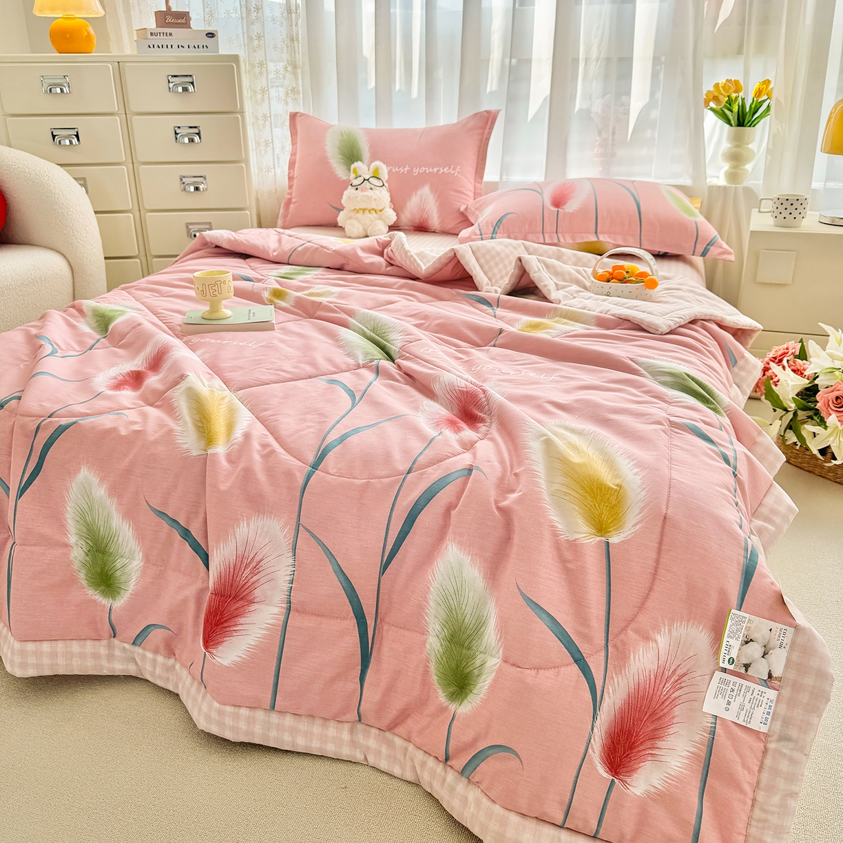 91家纺网 家纺一手货源 找家纺 瑶瑶家居 2026新款A类里外全棉夏凉被四件套-风格一 静时光