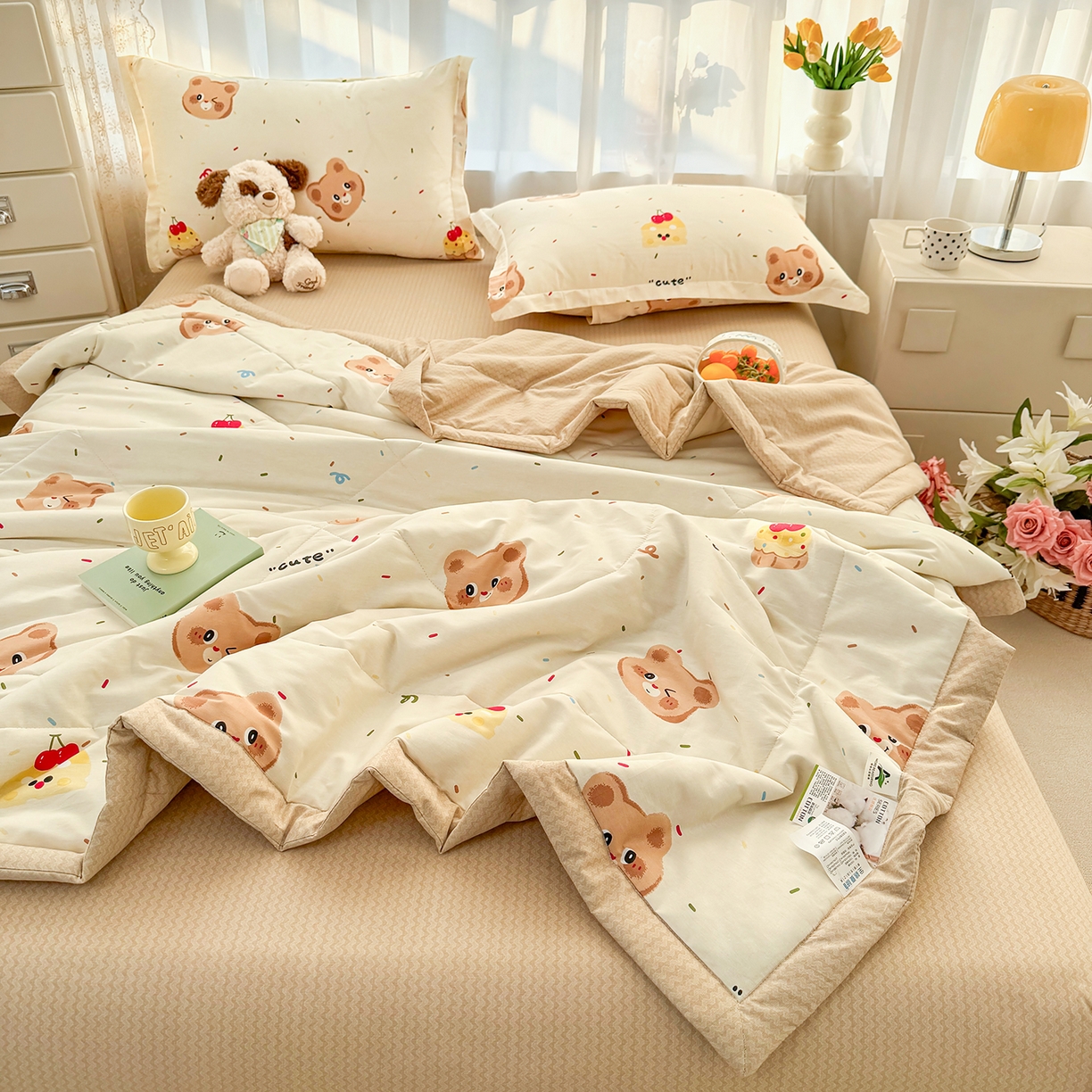 91家纺网 家纺一手货源 找家纺 瑶瑶家居 2026新款A类里外全棉夏凉被四件套-风格一 奶萌熊
