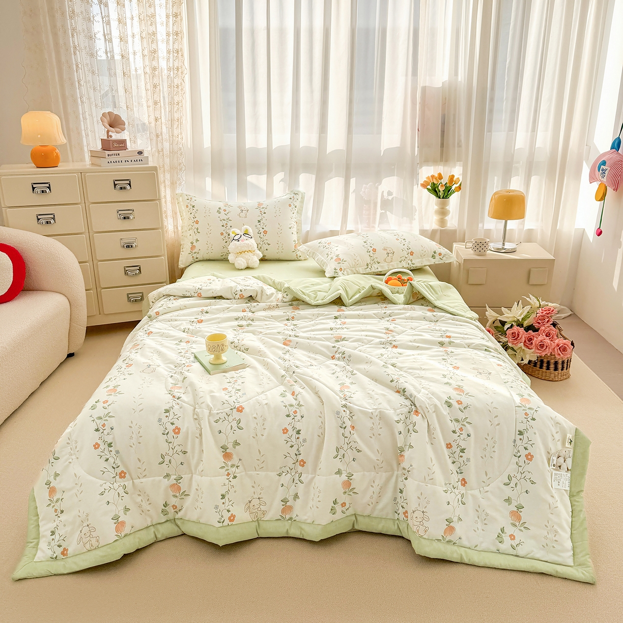 91家纺网 家纺一手货源 找家纺 瑶瑶家居 2026新款A类里外全棉夏凉被四件套-风格一 一片情