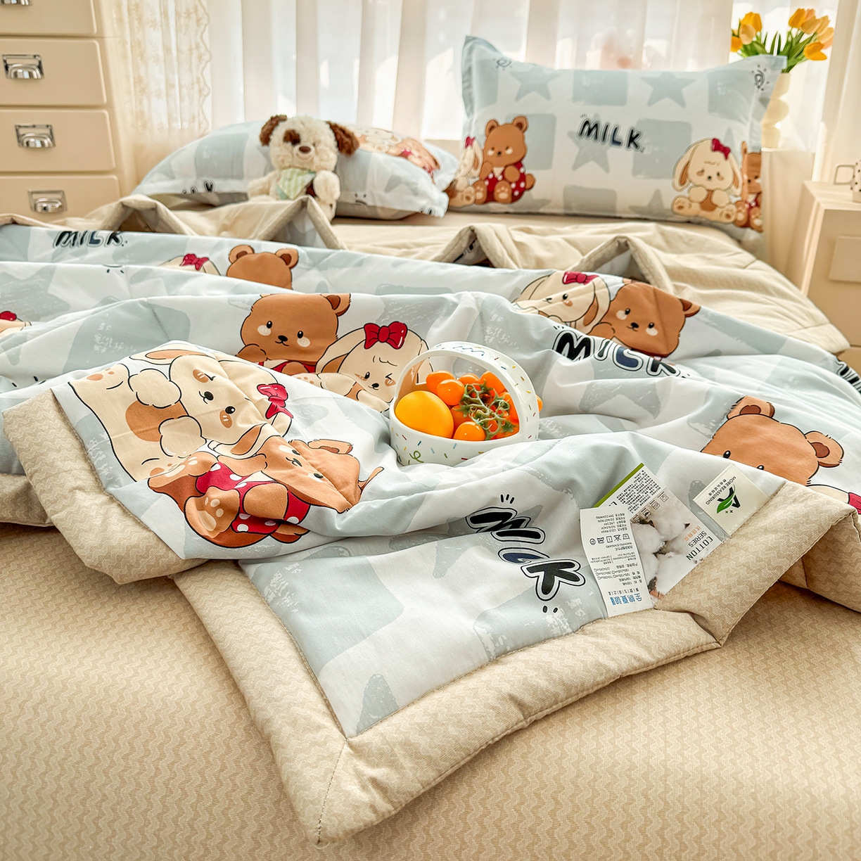 91家纺网 家纺一手货源 找家纺 瑶瑶家居 2026新款A类里外全棉夏凉被四件套-风格一 温暖熊