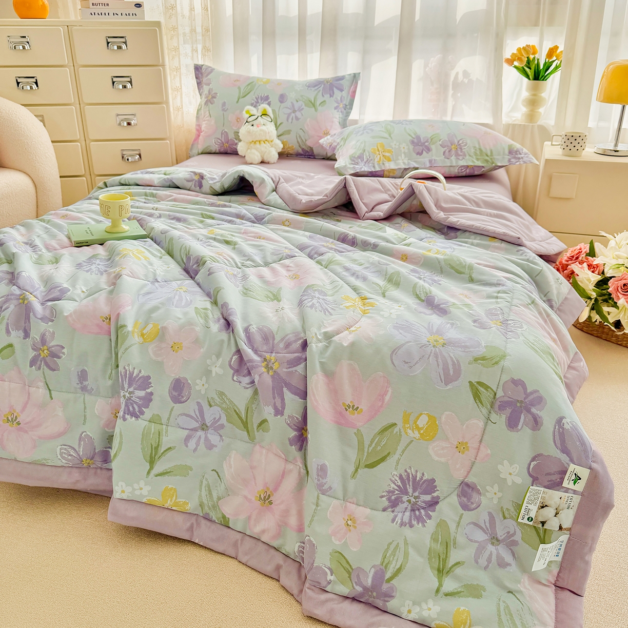 91家纺网 家纺一手货源 找家纺 瑶瑶家居 2026新款A类里外全棉夏凉被四件套-风格一 紫萝梦