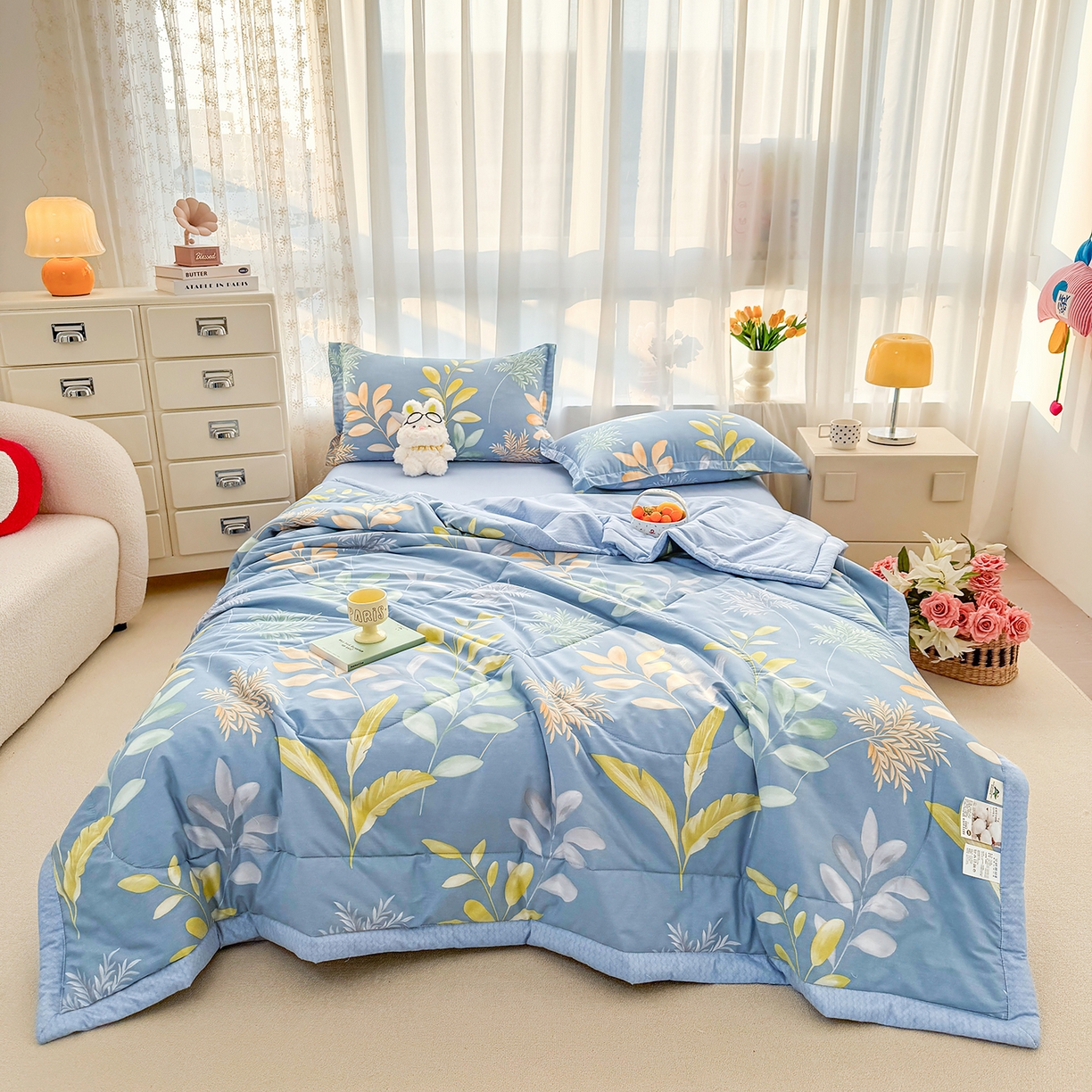 91家纺网 家纺一手货源 找家纺 瑶瑶家居 2026新款A类里外全棉夏凉被四件套-风格一 小蓝町