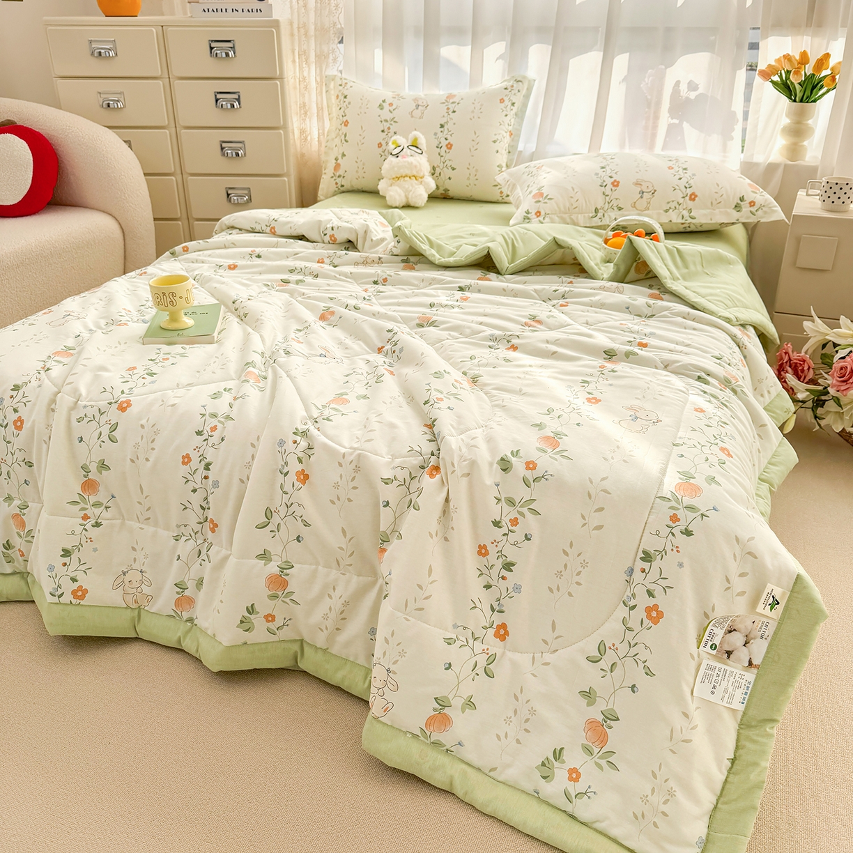 91家纺网 家纺一手货源 找家纺 瑶瑶家居 2026新款A类里外全棉夏凉被四件套-风格一 一片情