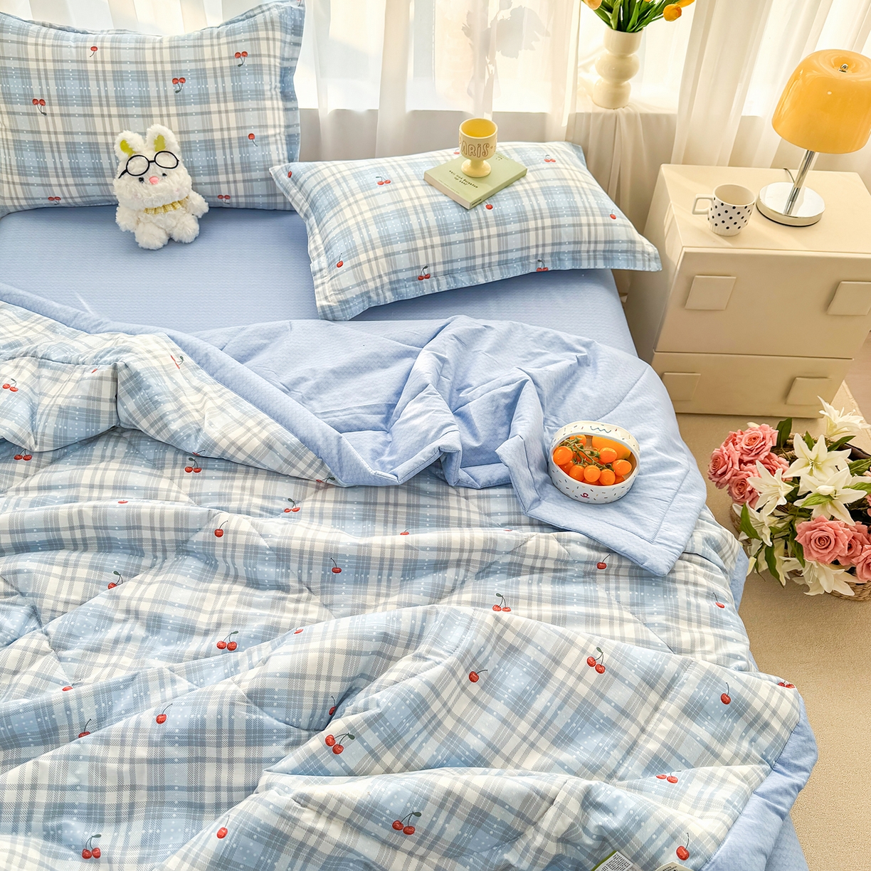 91家纺网 家纺一手货源 找家纺 瑶瑶家居 2026新款A类里外全棉夏凉被四件套-风格一 心甜