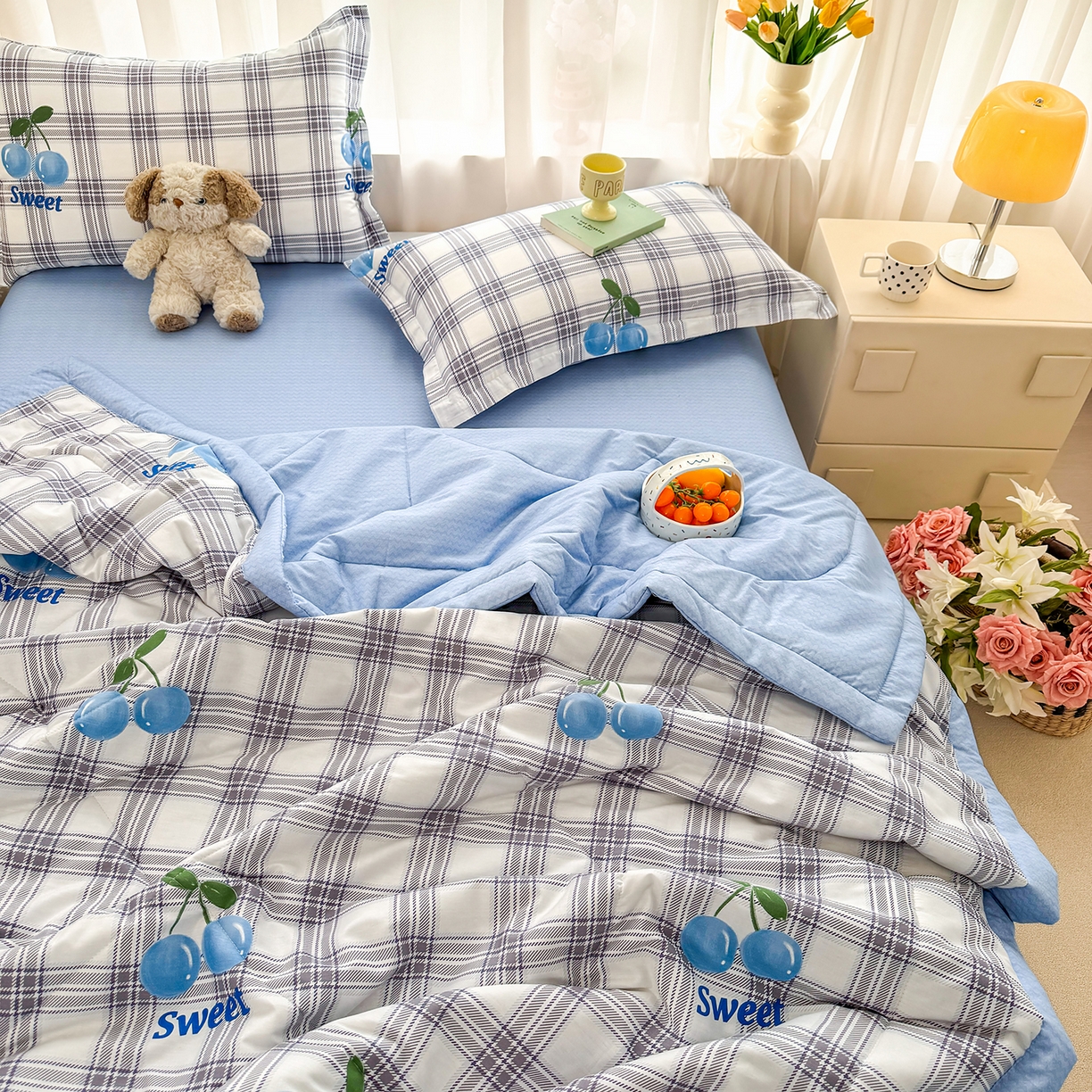 91家纺网 家纺一手货源 找家纺 瑶瑶家居 2026新款A类里外全棉夏凉被四件套-风格一 花趣格