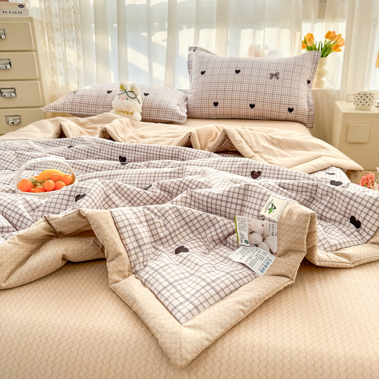 91家纺网 家纺一手货源 找家纺 瑶瑶家居 2026新款A类里外全棉夏凉被四件套-风格一 小甜心