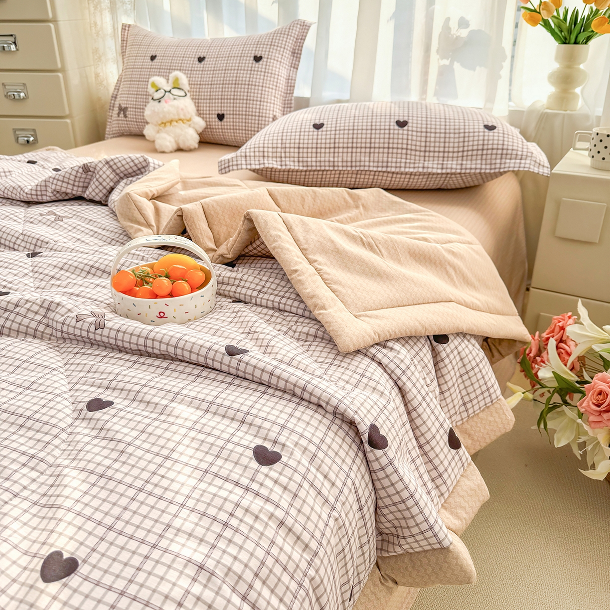 91家纺网 家纺一手货源 找家纺 瑶瑶家居 2026新款A类里外全棉夏凉被四件套-风格一 小甜心