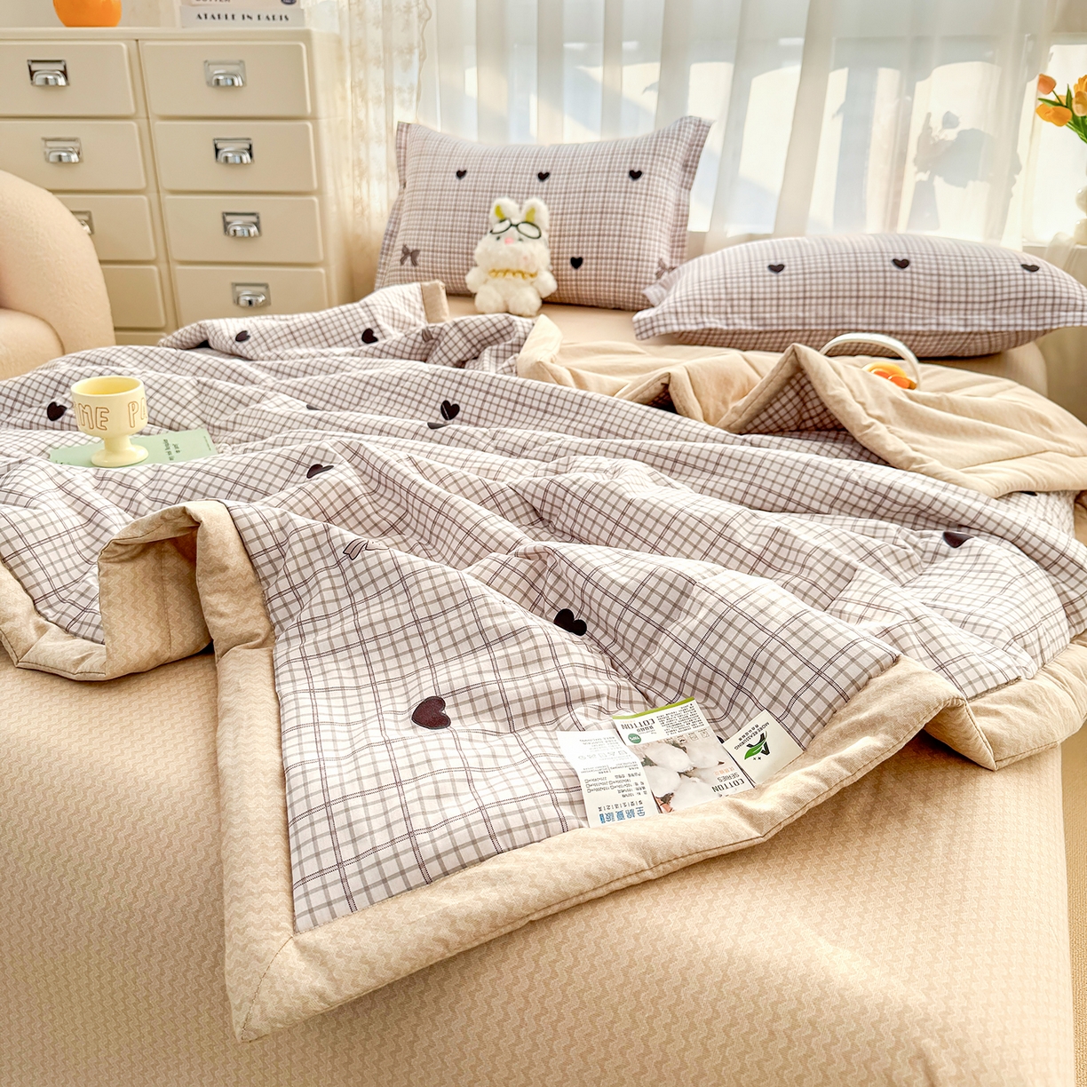 91家纺网 家纺一手货源 找家纺 瑶瑶家居 2026新款A类里外全棉夏凉被四件套-风格一 小甜心