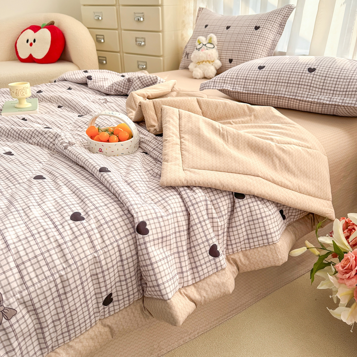 91家纺网 家纺一手货源 找家纺 瑶瑶家居 2026新款A类里外全棉夏凉被四件套-风格一 小甜心