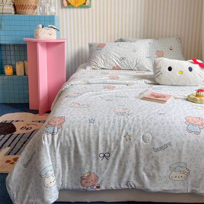 91家纺网 家纺一手货源 找家纺 暖生活 2026新款A类牛奶针织棉夏被被子被芯 蓝豹纹KT