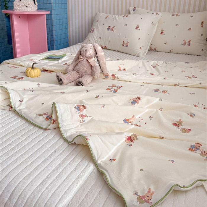 91家纺网 家纺一手货源 找家纺 暖生活 2026新款A类牛奶针织棉夏被被子被芯 两只兔子