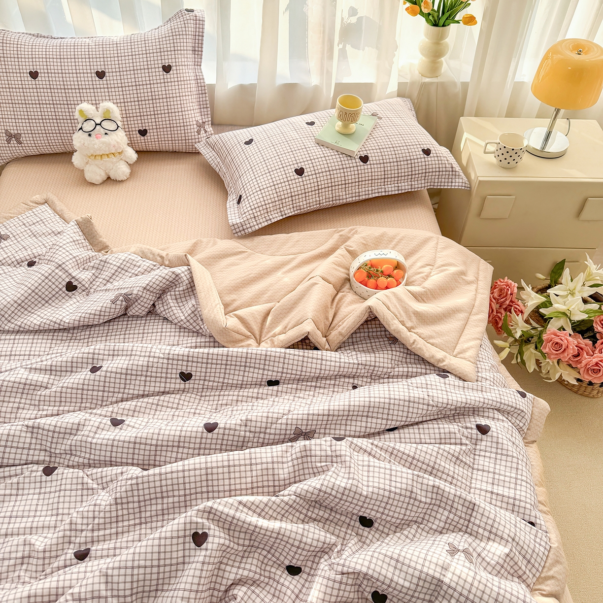 91家纺网 家纺一手货源 找家纺 瑶瑶家居 2026新款A类里外全棉夏凉被四件套-风格一 小甜心