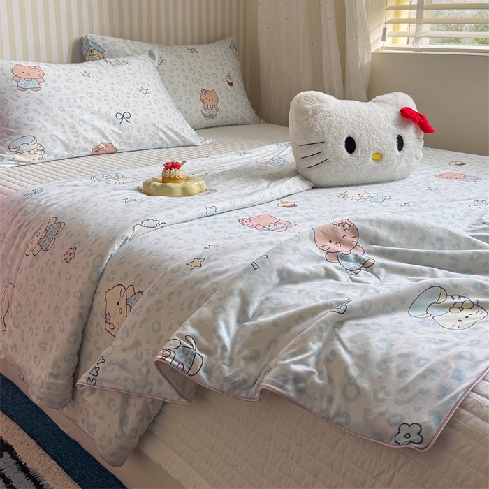 91家纺网 家纺一手货源 找家纺 暖生活 2026新款A类牛奶针织棉夏被被子被芯 蓝豹纹KT