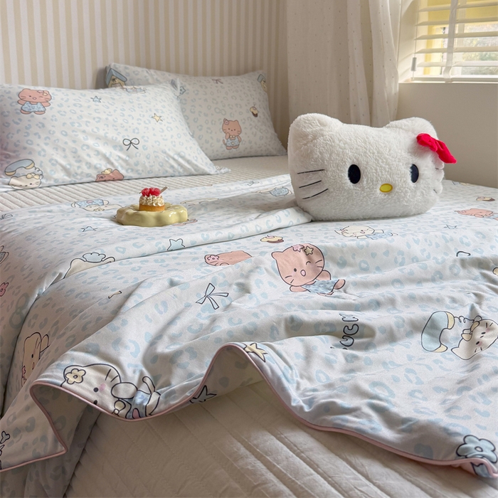 91家纺网 家纺一手货源 找家纺 暖生活 2026新款A类牛奶针织棉夏被被子被芯 蓝豹纹KT