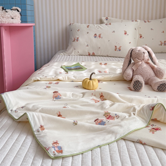 91家纺网 家纺一手货源 找家纺 暖生活 2026新款A类牛奶针织棉夏被被子被芯 两只兔子