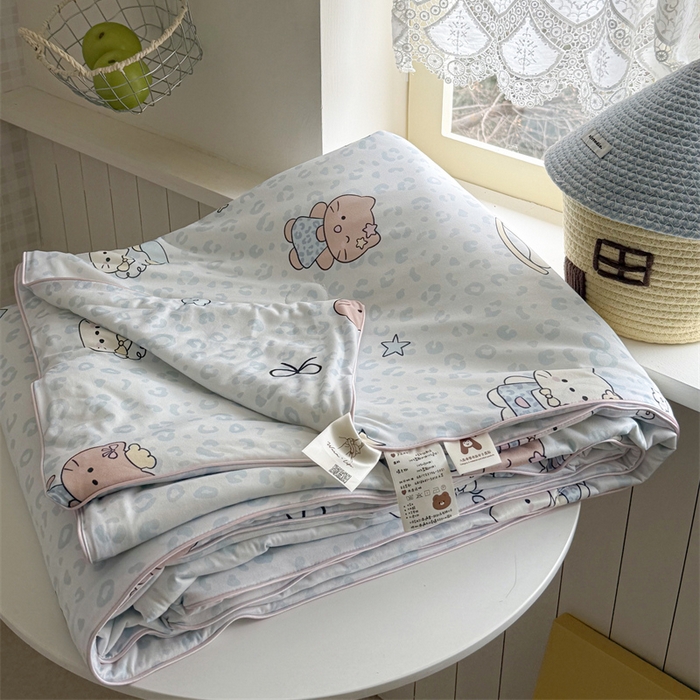 91家纺网 家纺一手货源 找家纺 暖生活 2026新款A类牛奶针织棉夏被被子被芯 蓝豹纹KT