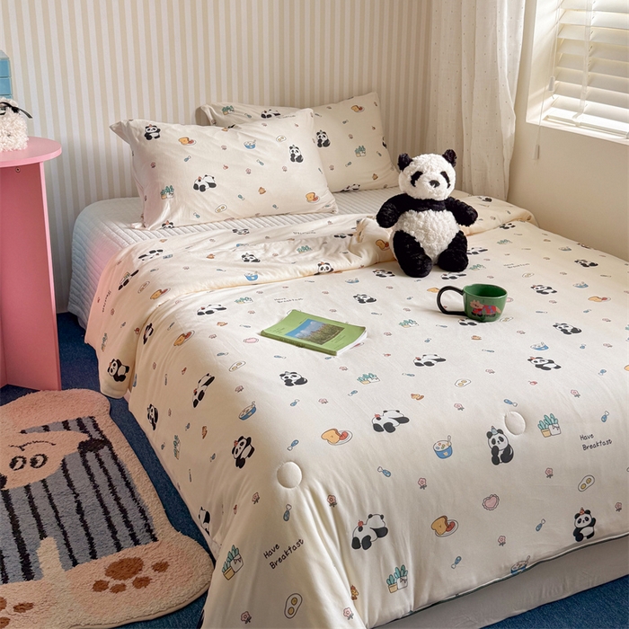 91家纺网 家纺一手货源 找家纺 暖生活 2026新款A类牛奶针织棉夏被被子被芯 熊猫吐司