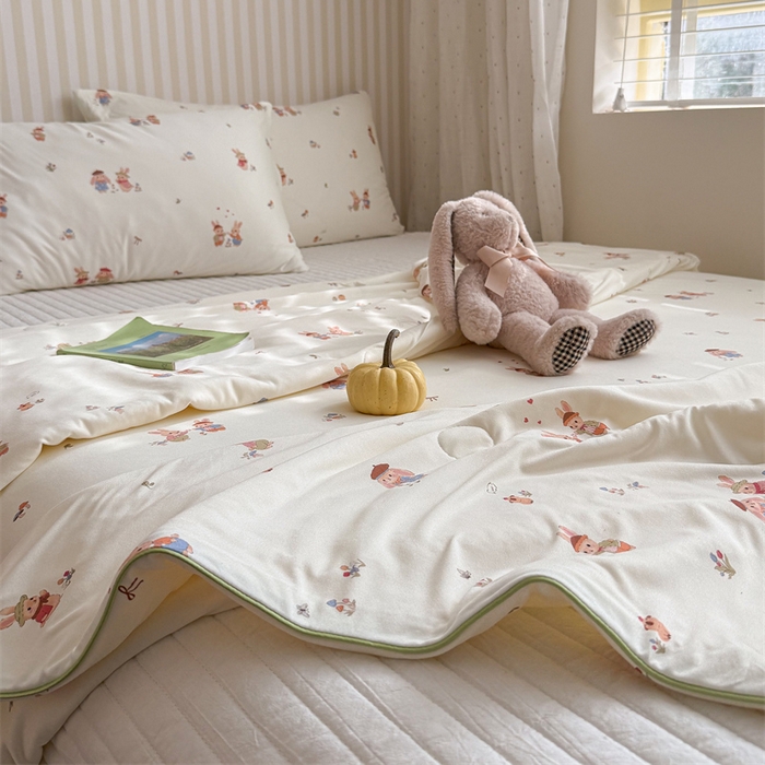 91家纺网 家纺一手货源 找家纺 暖生活 2026新款A类牛奶针织棉夏被被子被芯 两只兔子