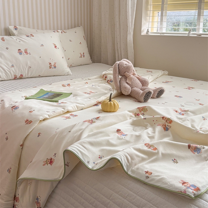 91家纺网 家纺一手货源 找家纺 暖生活 2026新款A类牛奶针织棉夏被被子被芯 两只兔子