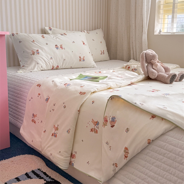 91家纺网 家纺一手货源 找家纺 暖生活 2026新款A类牛奶针织棉夏被被子被芯 两只兔子