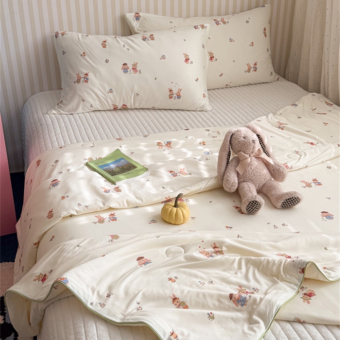 91家纺网 家纺一手货源 找家纺 暖生活 2026新款A类牛奶针织棉夏被被子被芯 两只兔子