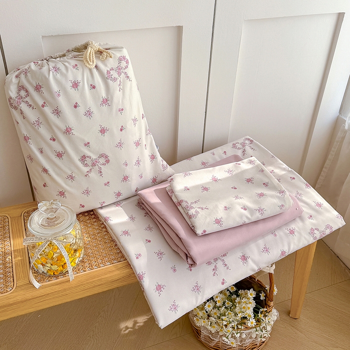 铺尚美家纺 2026新款春款A类古法水洗仿棉云感棉小布袋四件套 蝴蝶结花环