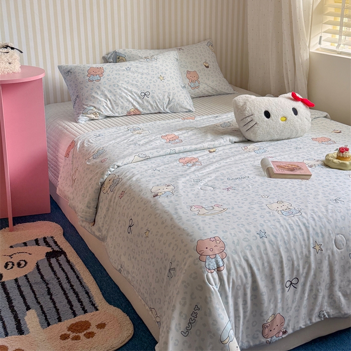 91家纺网 家纺一手货源 找家纺 暖生活 2026新款A类牛奶针织棉夏被被子被芯 蓝豹纹KT