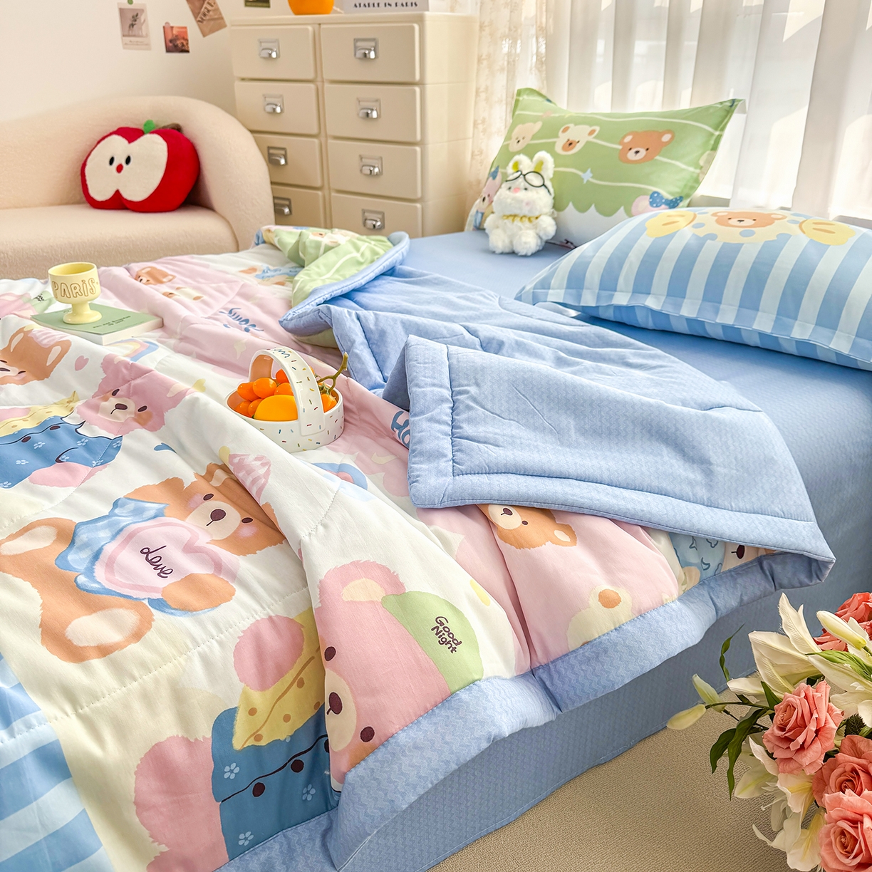 91家纺网 家纺一手货源 找家纺 瑶瑶家居 2026新款A类里外全棉夏凉被四件套-风格一 忆伴时光