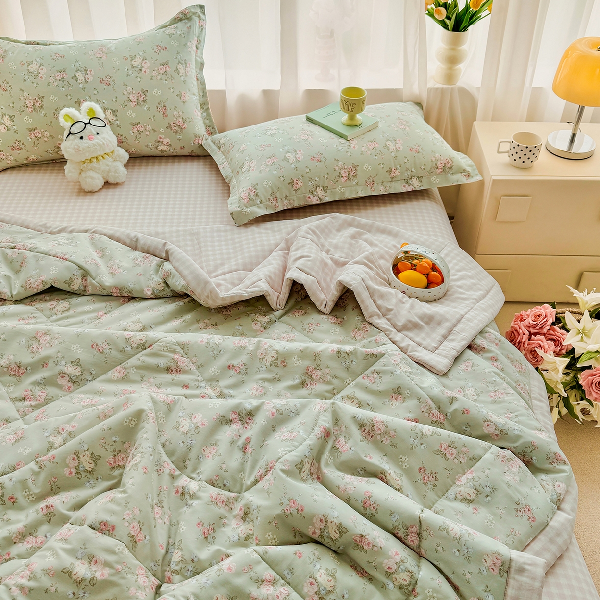 91家纺网 家纺一手货源 找家纺 瑶瑶家居 2026新款A类里外全棉夏凉被四件套-风格一 千野