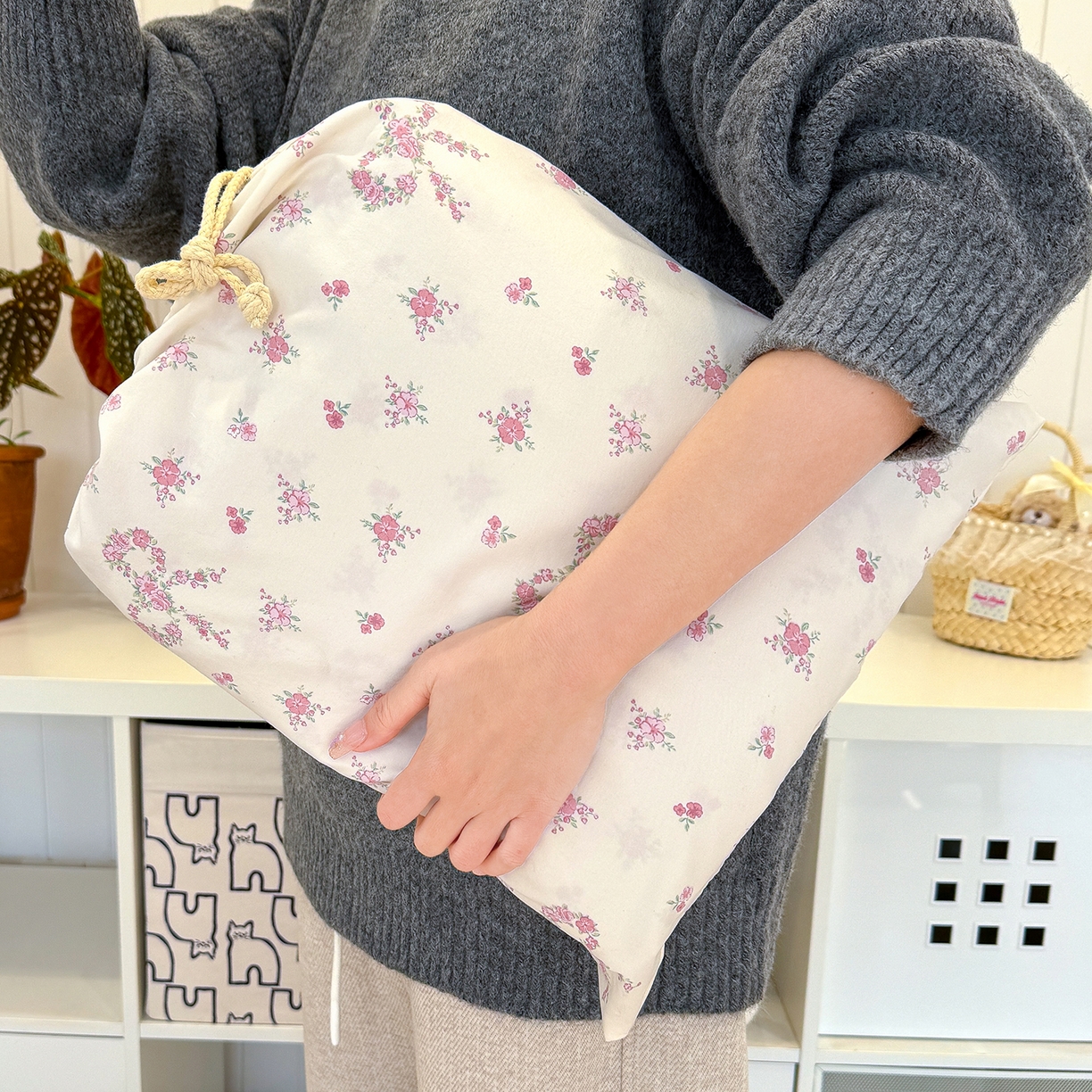 91家纺网 家纺一手货源 找家纺 铺尚美家纺 2026新款春款A类古法水洗仿棉云感棉小布袋四件套 蝴蝶结花环