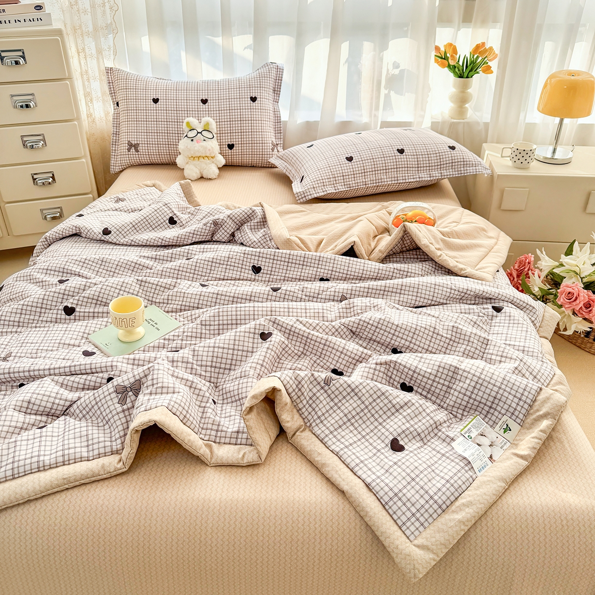 91家纺网 家纺一手货源 找家纺 瑶瑶家居 2026新款A类里外全棉夏凉被四件套-风格一 小甜心