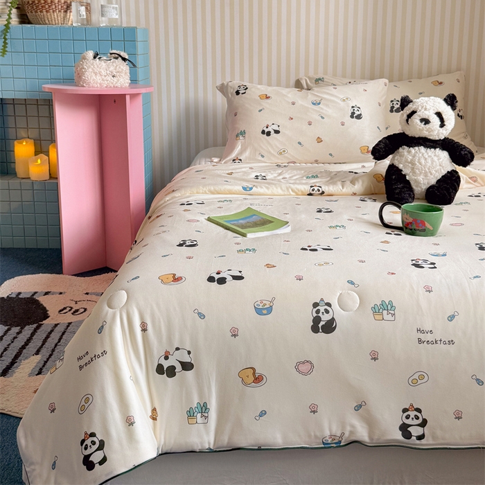 91家纺网 家纺一手货源 找家纺 暖生活 2026新款A类牛奶针织棉夏被被子被芯 熊猫吐司