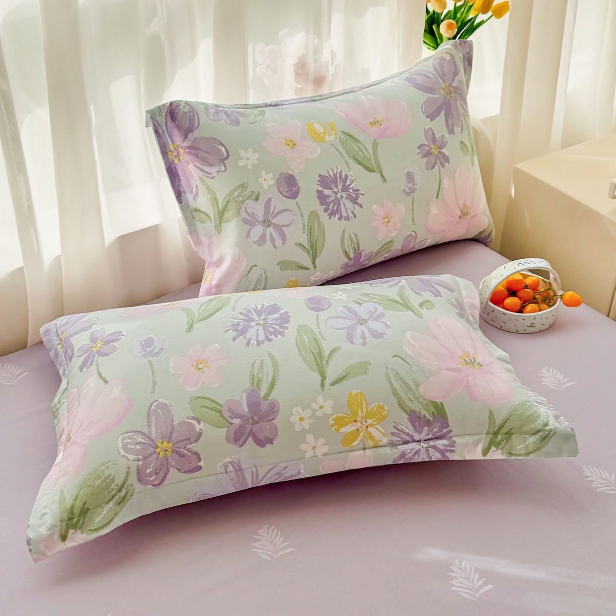 91家纺网 家纺一手货源 找家纺 瑶瑶家居 2026新款A类里外全棉夏凉被四件套-风格一 紫萝梦