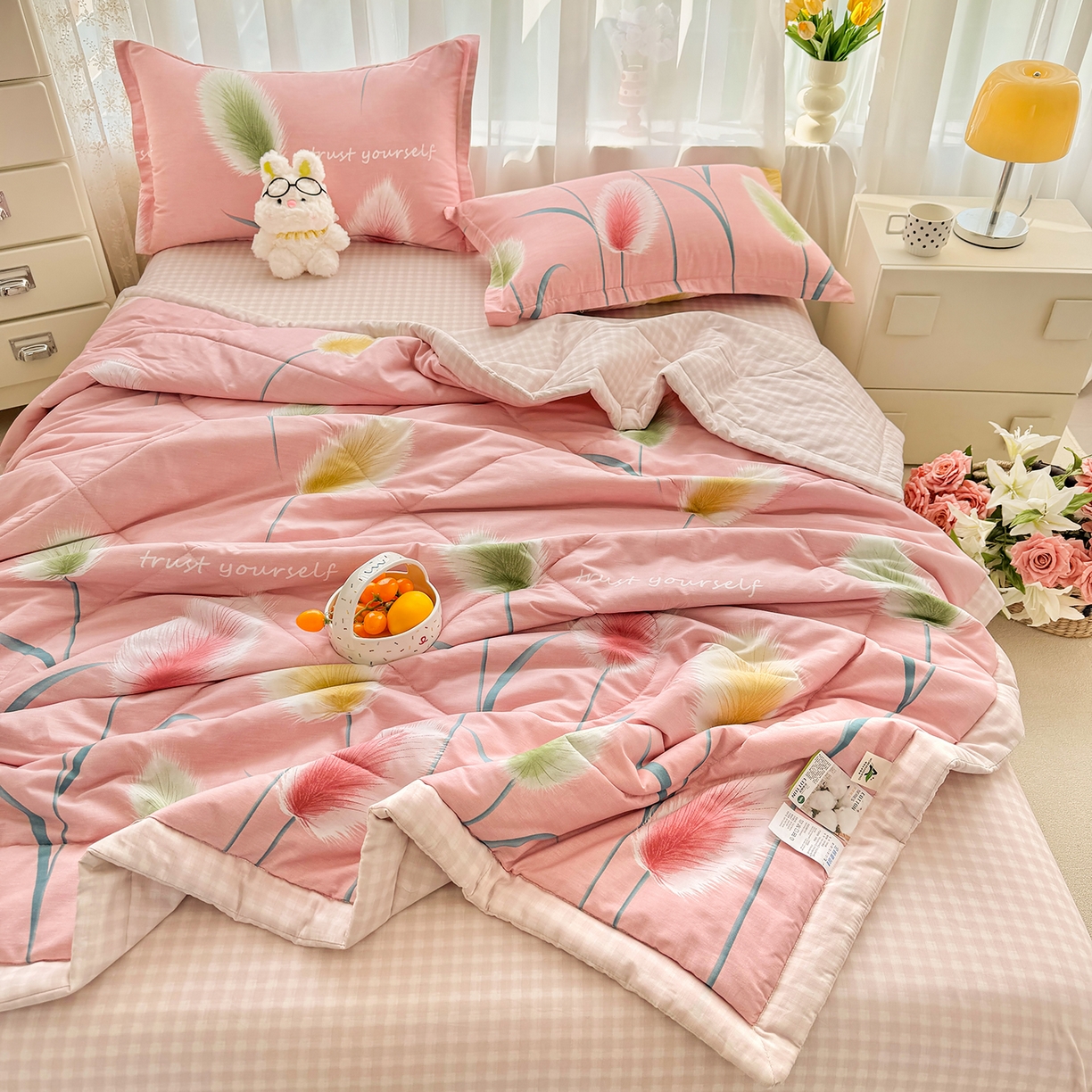 91家纺网 家纺一手货源 找家纺 瑶瑶家居 2026新款A类里外全棉夏凉被四件套-风格一 静时光