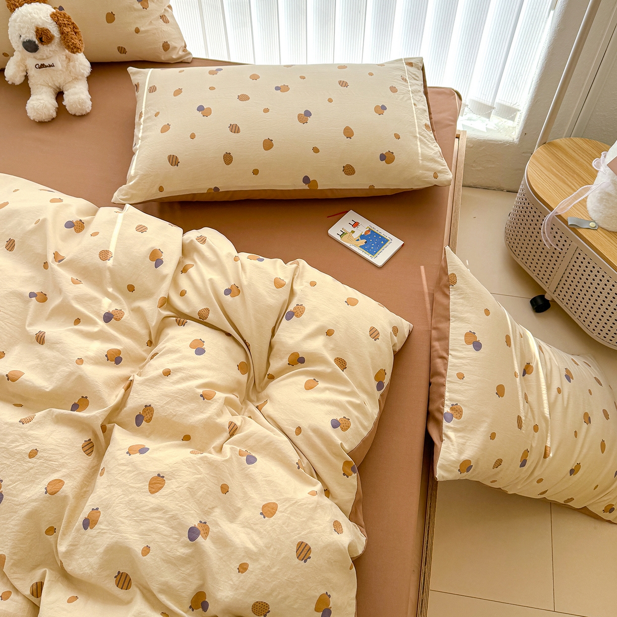 91家纺网 家纺一手货源 找家纺 铺尚美家纺 2026新款春款A类古法水洗仿棉云感棉小布袋四件套 草莓派对