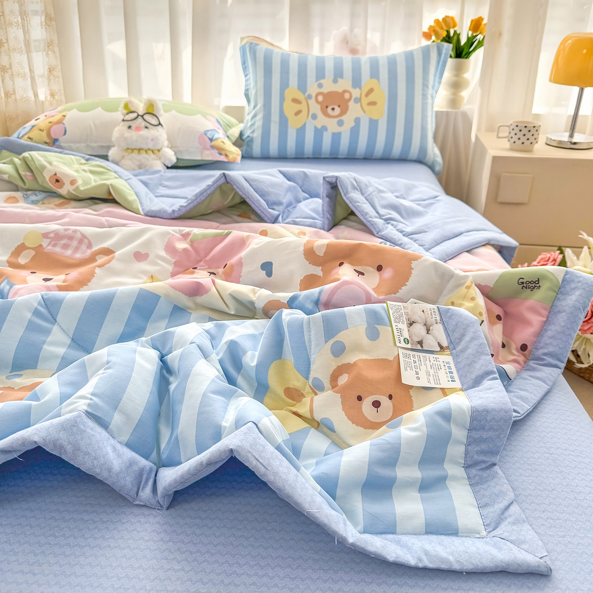 91家纺网 家纺一手货源 找家纺 瑶瑶家居 2026新款A类里外全棉夏凉被四件套-风格一 忆伴时光