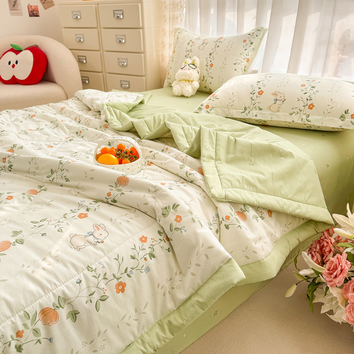 91家纺网 家纺一手货源 找家纺 瑶瑶家居 2026新款A类里外全棉夏凉被四件套-风格一 一片情