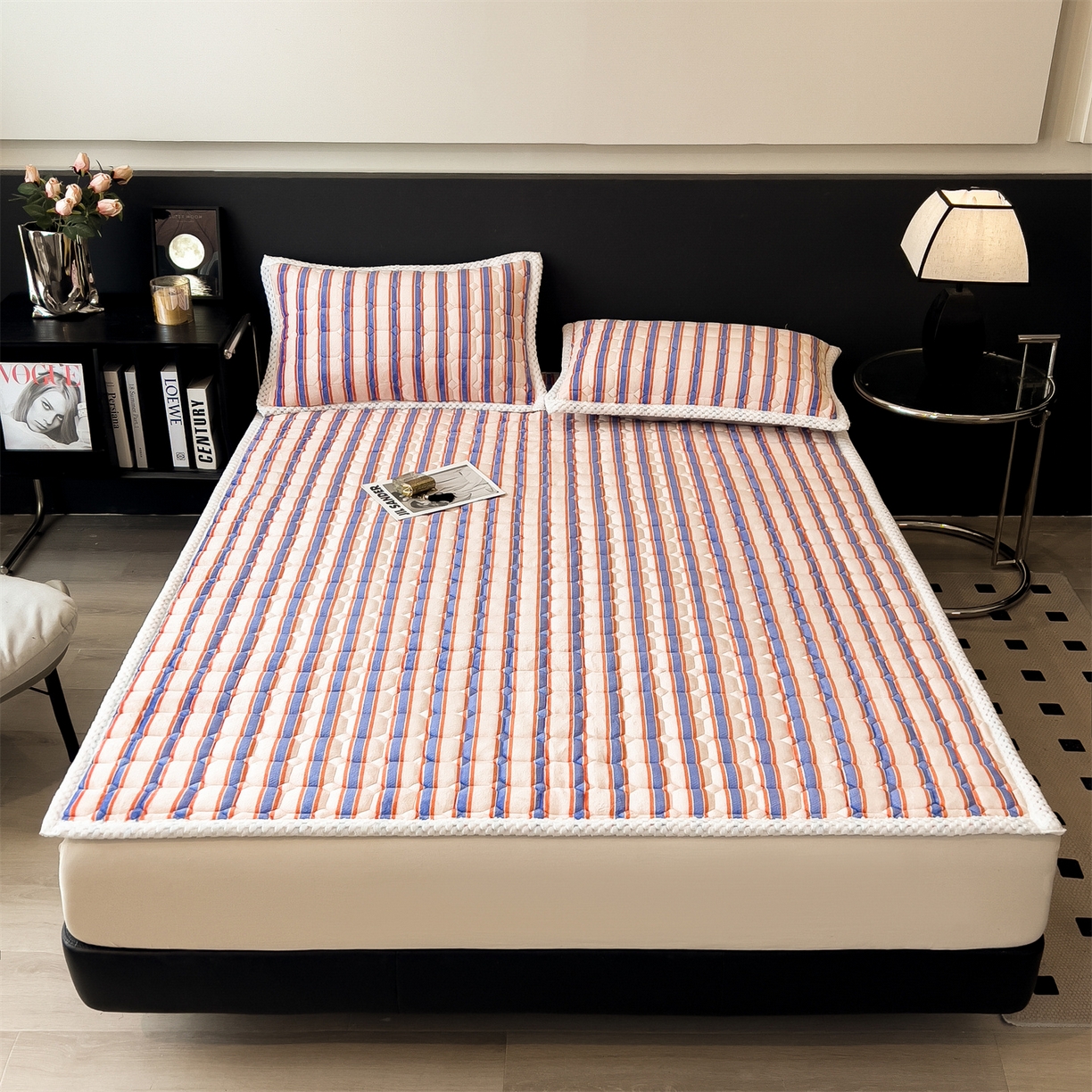 91家纺网 家纺一手货源 找家纺 布凡家居 2026新款A类230克高克重牛奶绒床褥 彩虹条纹