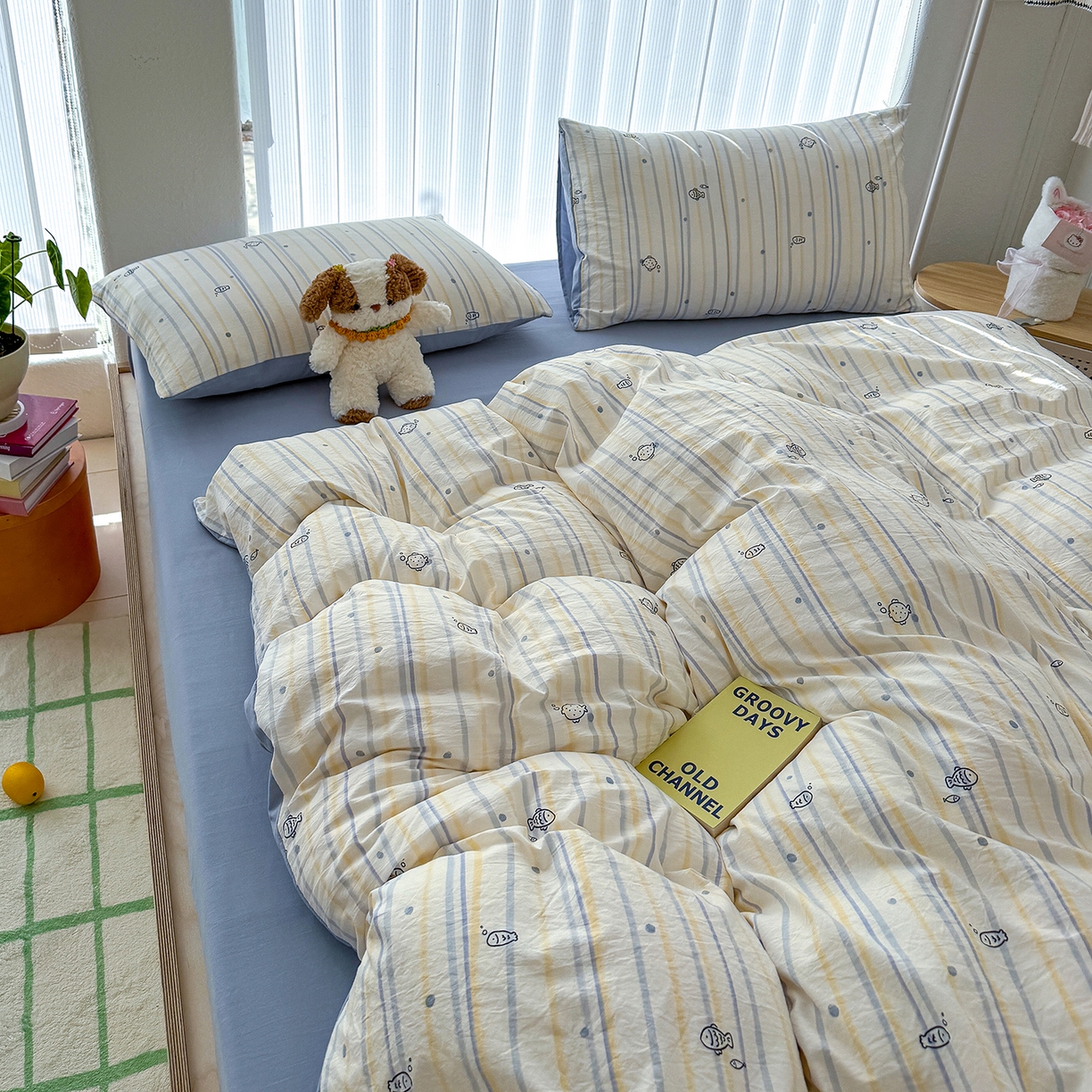 91家纺网 家纺一手货源 找家纺 铺尚美家纺 2026新款春款A类古法水洗仿棉云感棉小布袋四件套 海洋世界