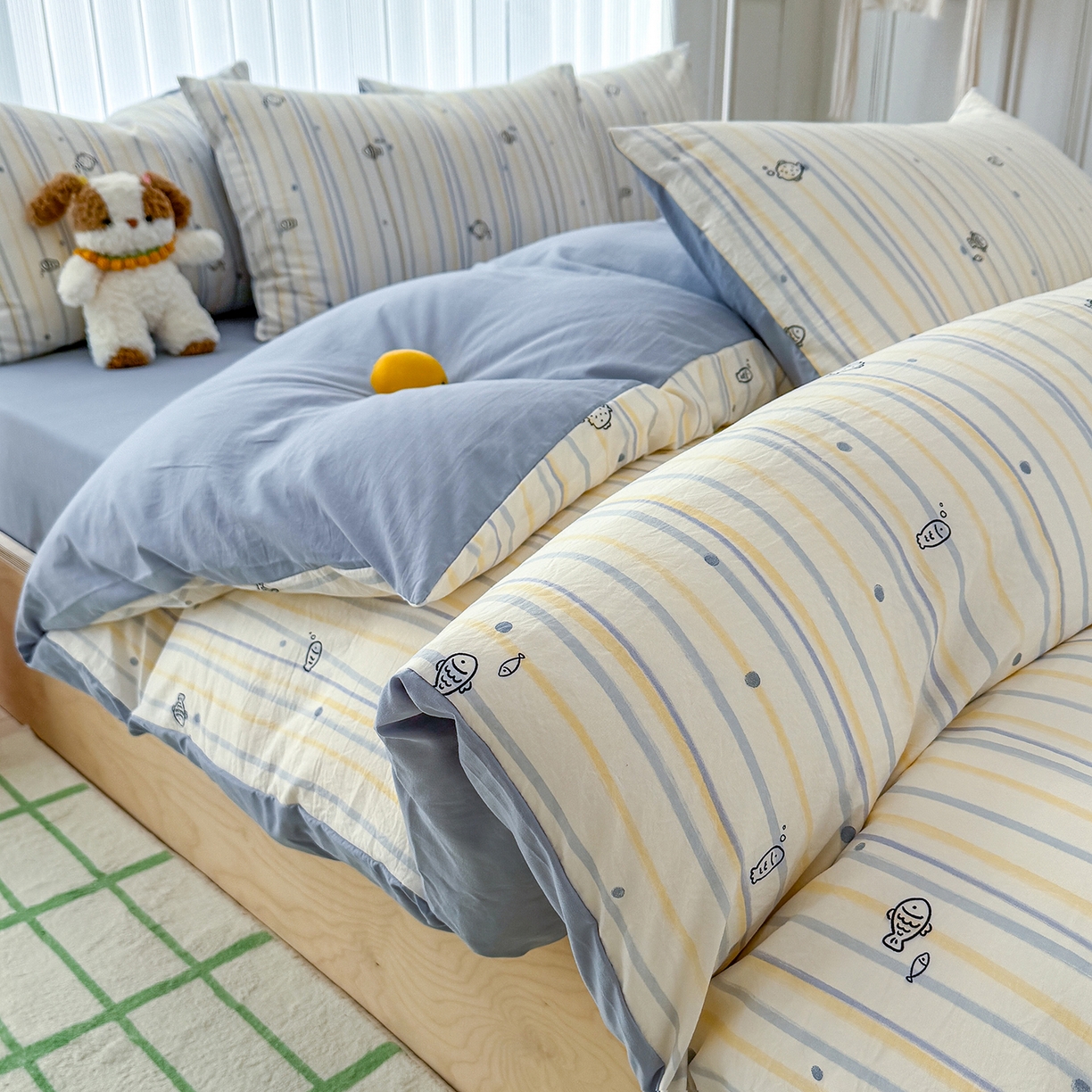 91家纺网 家纺一手货源 找家纺 铺尚美家纺 2026新款春款A类古法水洗仿棉云感棉小布袋四件套 海洋世界