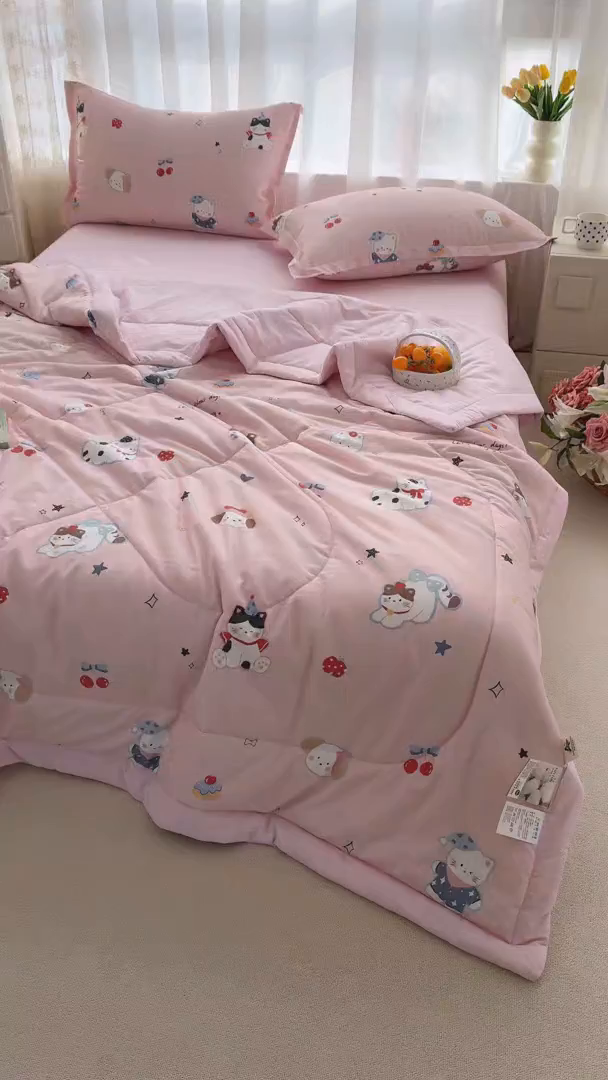 91家纺网 家纺一手货源 找家纺 瑶瑶家居 2026新款A类里外全棉夏凉被四件套-风格一 萌星